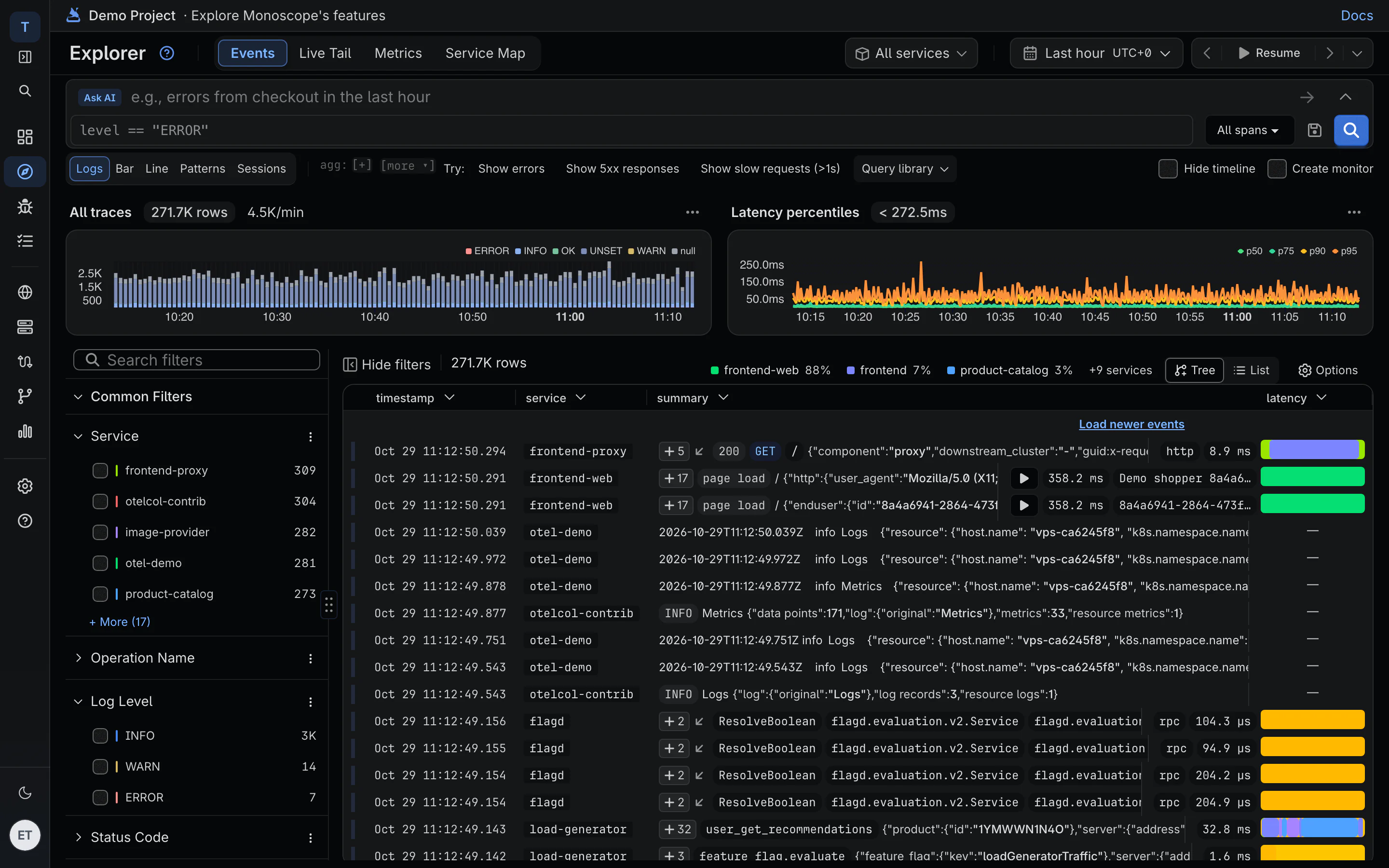 Log management with the request behind every line