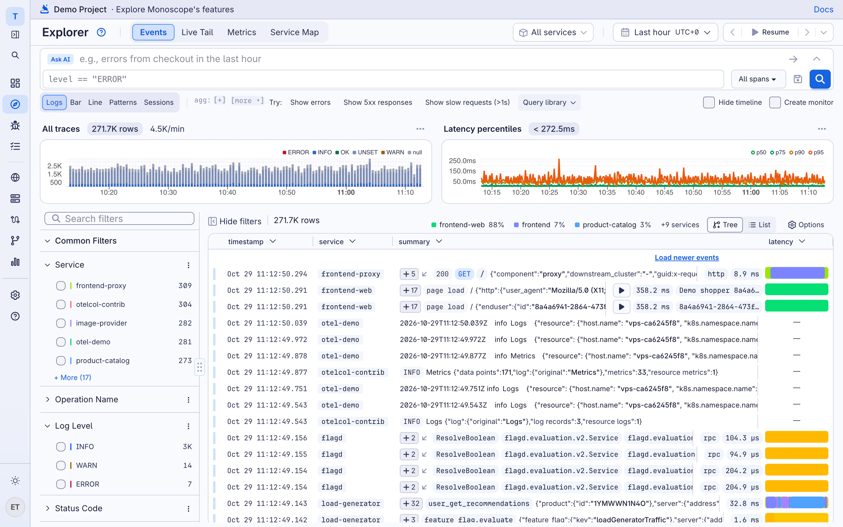 Log management with the request behind every line