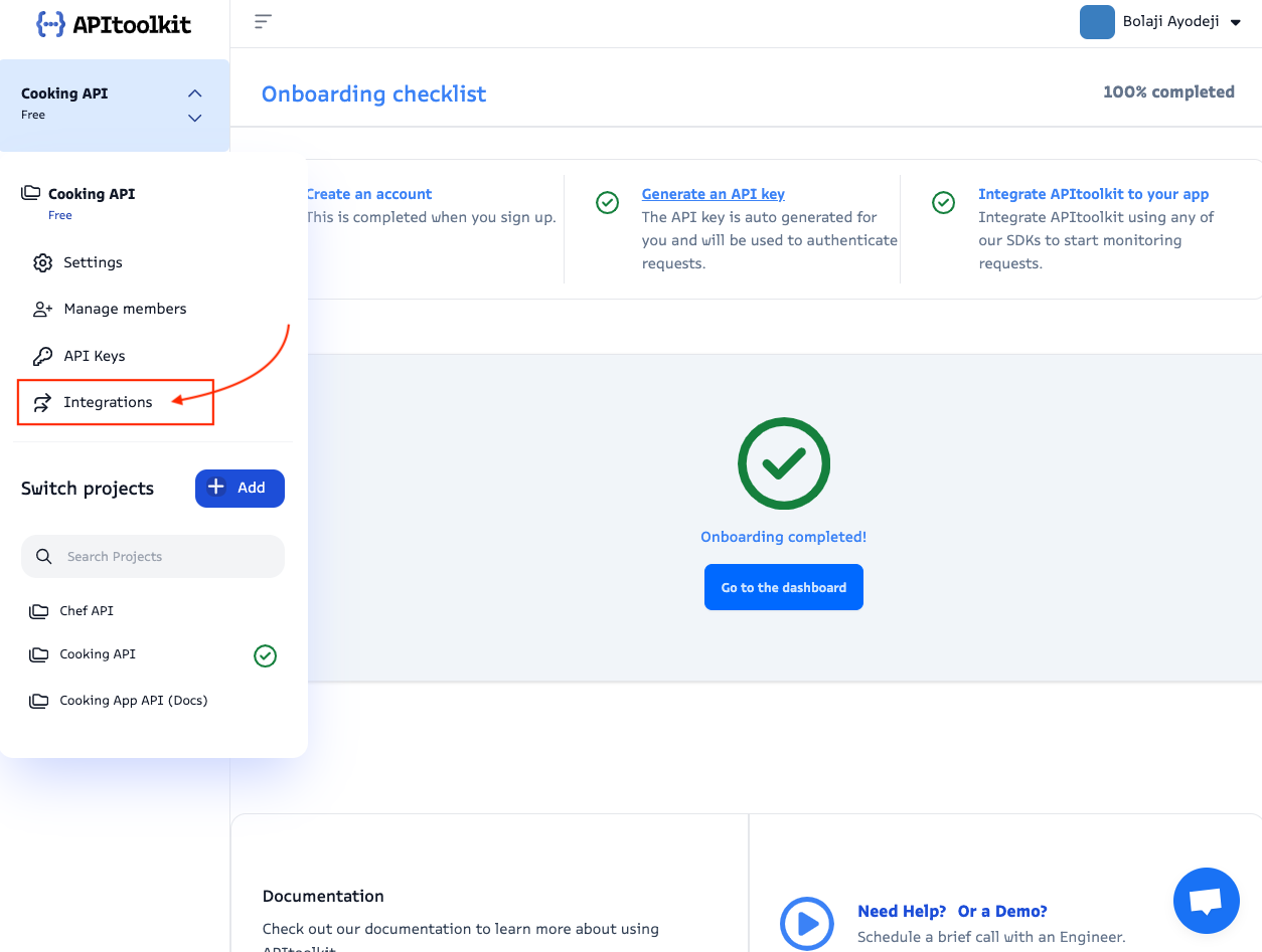 Screenshot of monoscope’s integrations page